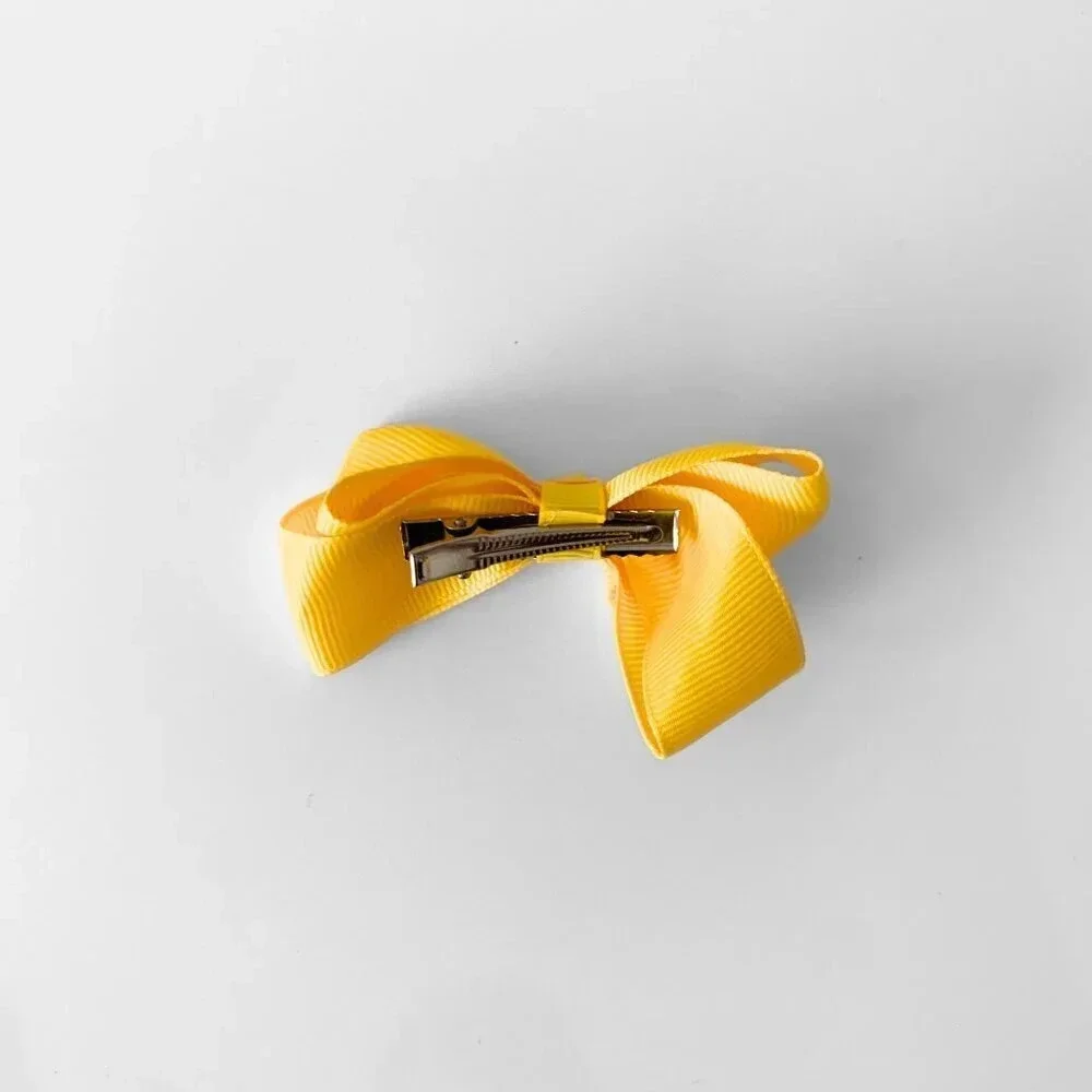 Set of 2 Pretty Girls Hair Bows Grosgrain Ribbon Clips Hair Accessories Yellow